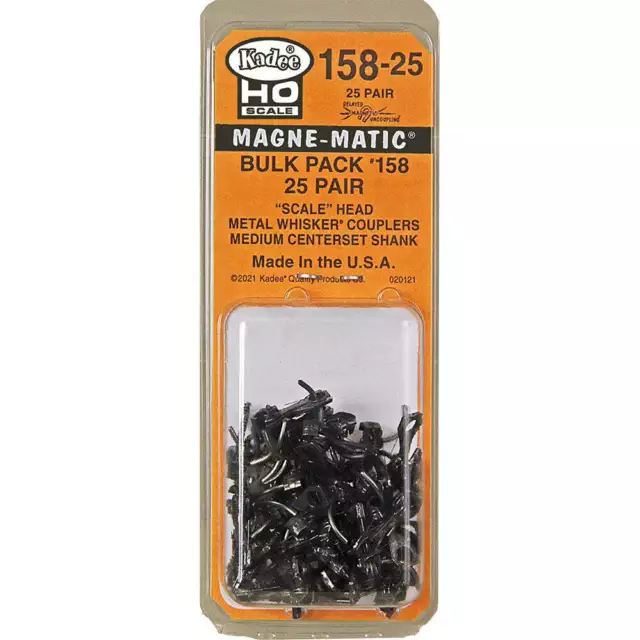 Kadee #158-25 HO Scale Bulk Pack - 25 pair 158 Scale WhiskerÂ® Metal Couplers -