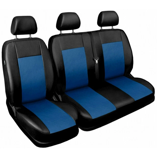 VAN SEAT COVERS fit Peugeot Partner Van 2+1 black / blue ECO LEATHER £
