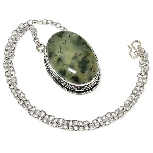Prehnite Gemstone Ethnic 925 Sterling Silver Jewelry Necklace 20"