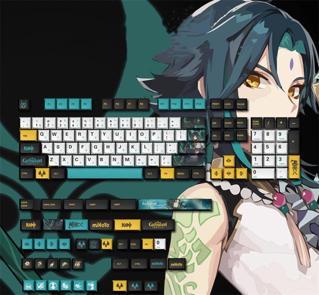 PBT Genshin Impact Xiao Keycap XDA KK1 Profile Set 140 Key Caps  for MX Keyboard