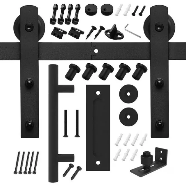 Boyel 6.6 ft./79 in. Black Sliding Barn Door Track and Hardware Kit with Handle