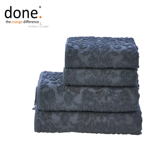done.® PROVENCE ORNAMENTS Handtuch Set 4-tlg. Anthracite Frottee 100% Baumwolle