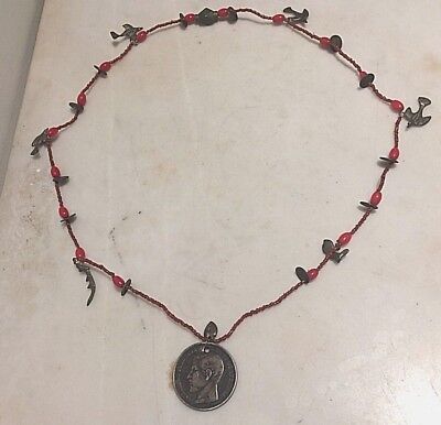 Antique Guatemalan Coins & Milagros, Czech Trade & Coral Beads, Chachal Necklace