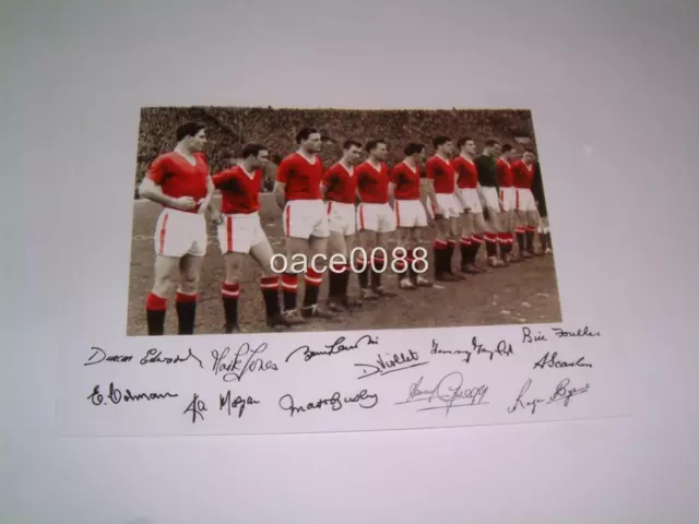 MANCHESTER UNITED FC BUSBY BABES 1958 LAST LINE UP SIGNED x 12 PRE-PRINT PHOTO