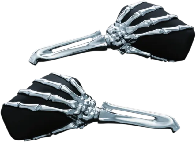 Kuryakyn Black Chrome Skeleton Hands Universal Handlebar Side View Mirror Set