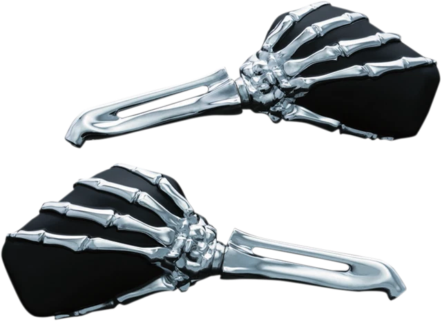 Kuryakyn Black Chrome Skeleton Hands Universal Handlebar Side View Mirror Set