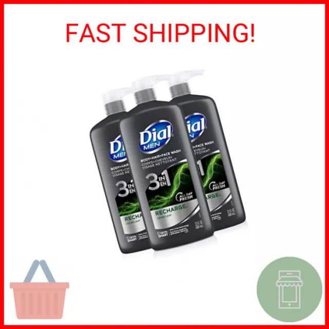 Dial Men 3in1 Body, Hair and Face Wash, Recharge, 69 fl oz (3-23 fl oz Bottles)