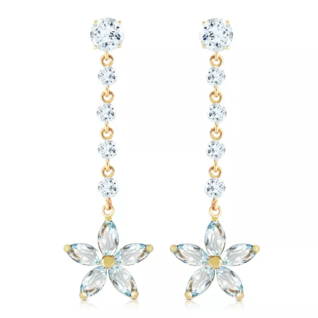 14K. SOLID GOLD CHANDELIERS EARRINGS WITH AQUAMARINES (Yellow Gold)