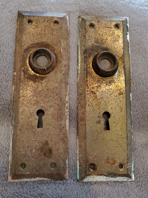 Vintage Lot of 6 ~ 3 Pairs of 2 ~ Victorian Beveled & Pocket Door Backplates 2