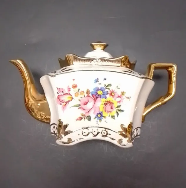 CHIPPED Arthur Wood Teapot Monarch 5265 England Vintage Antique White Gold Gilt