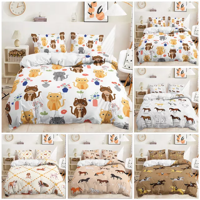 Dogs Cats Animal Print Equestrians Pet lovers Kids Gift Quilt Duvet Cover Set