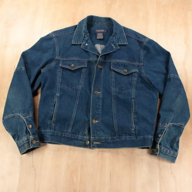 vtg Calvin Klein denim trucker jacket LARGE faded dark blue