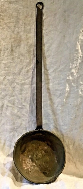 18Th Early 19Th Century Brass And Wrought Iron Dipper With Rat Tail Handle Large