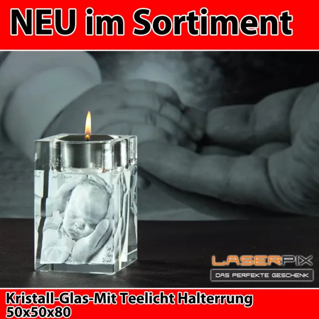 Kerze Glas 3D Laser Geschenkidee Geburt 2D in 3D Foto Gravur Baby Weihnachten