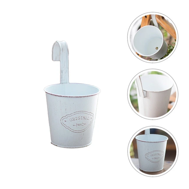 White Flower Vase Hanging Pots Retro Tin Bucket Rural