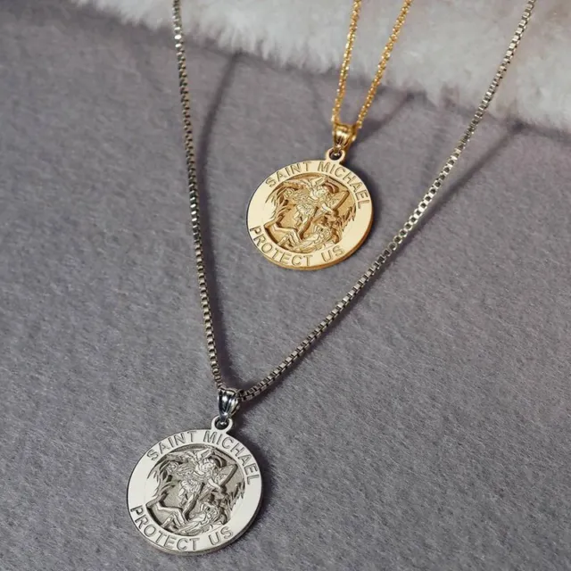 St Saint Michael Archangel Gold Silver Color Angel Medal Pendant Necklace