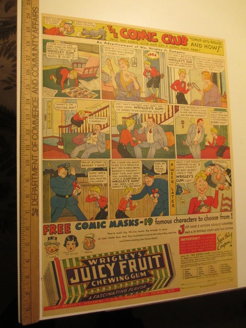 newspaper ad 1933 WRIGLEY'S gum comic premium mask Popeye Jiggs Mickey Mouse