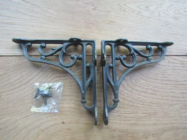 PAIR OF 6"  Shelf Brackets Cast Iron Vintage Victorian scroll ornate scaffold