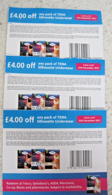 Tena Silhouette Underwear Protection  £12 In Vouchers Valid Till 15/12/23