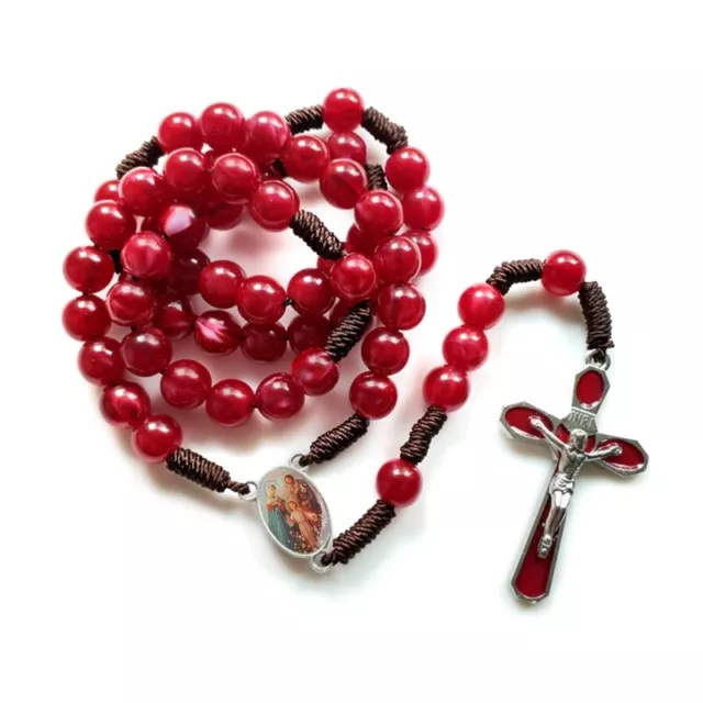 10mm Acrylic Bead Rosary Necklace Vintage Weave Catholic Religious for Jes