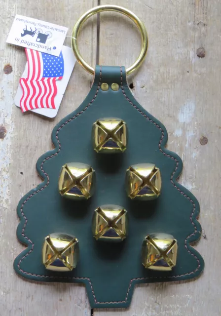 Christmas Tree Sleigh Bell Dog Door Chime Amish Handmade USA Brass Leather