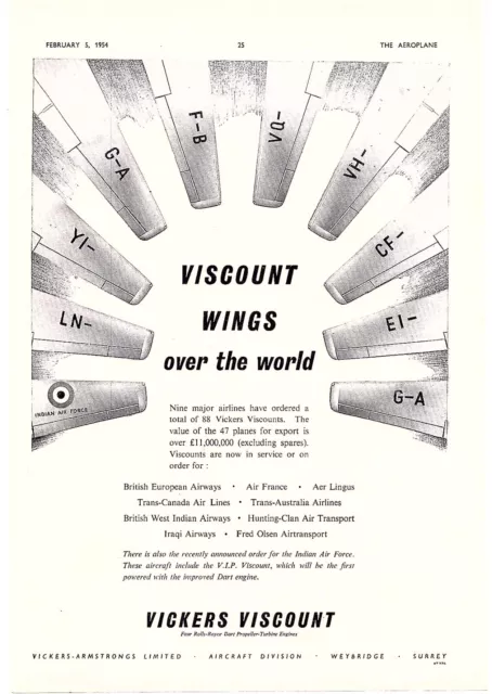 (Aab3) Aircraft Advert 11X8" Vickers Viscount - Roll-Royce Dart Engines