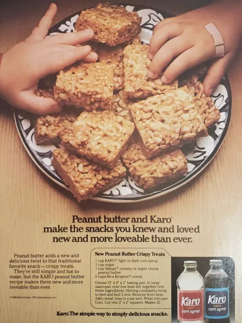 Karo Syrup Rice Krispies Print Ad  Recipe Dessert  Advertisement 1984 Ephemera