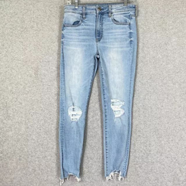 American Eagle Jeans Womens 8 Blue Distressed Hi-Rise Jegging Crop Light  Denim