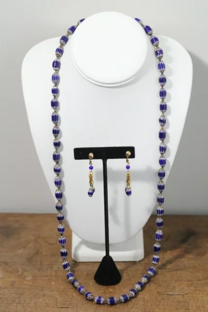 Mid 20th Century Venetian Italian Murano Cobalt Art Glass Necklace & Earrings