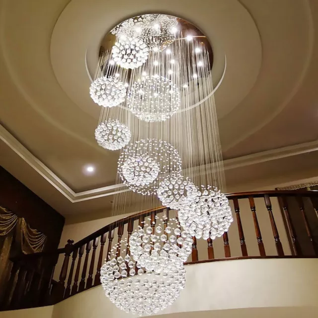 Hall Foyer Pendant Ceiling Lamp Modern Luxury Rain Drop Crystal LED Chandelier