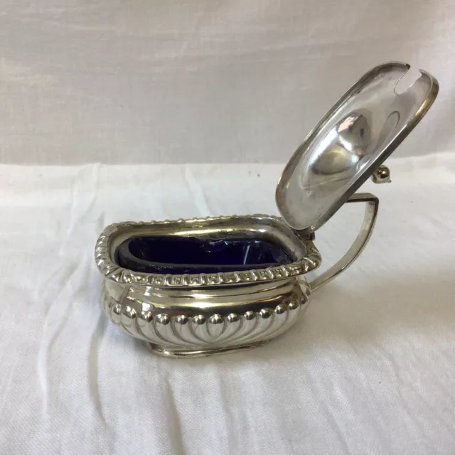 1898 Solid Silver Mustard Pot With Hinged Lid By J R Ltd. 59.65g Glass Liner 3