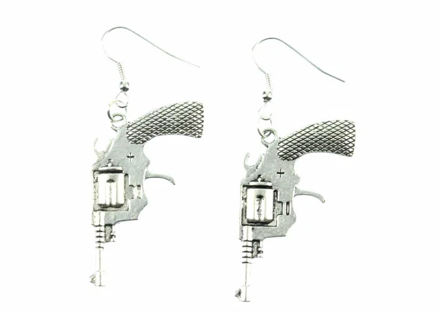 Miniblings Orecchini A Pistola Revolver Placcati Argento – Gioielli Moda Fatti A Mano 4 Cm