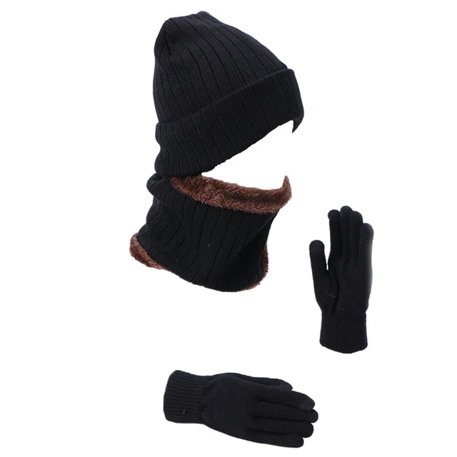 3-Piece Knit Slouch hat Skiing Neck Warmer Scarf Gloves with