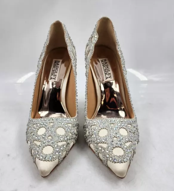 Badgley Mischka Rouge Embellished Pointed Toe Pumps Women's 5.5 Ivory Slip On 2