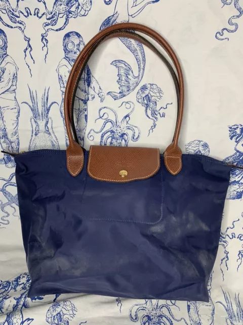 Longchamp Le Pliage Navy Shopping Bag Tote Medium 15”x10” (M3)