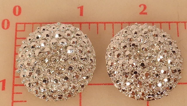 2 Large Shiny Silver Metal Rhinestone Shank Buttons 3 Crystal Czech 1.25" 534