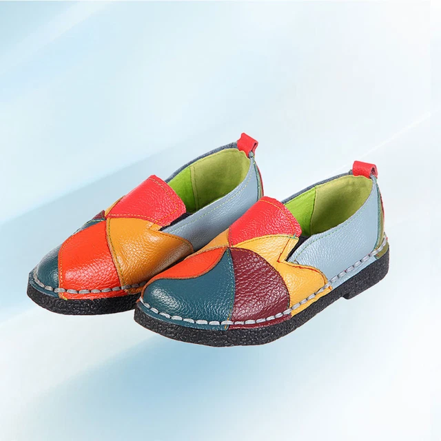 Chaussures pour femmes en cuir de couleur rétro de style ethnique de grande 3