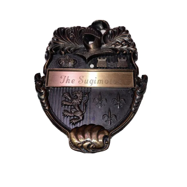 VTG Cavalier Heraldic Door Knocker Coat Of Arms Castle Lion Knight Name Plate