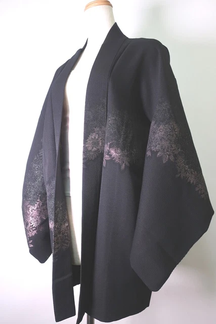 8837B1 Silk Vintage Japanese Kimono Haori Jacket Peony Nadeshiko