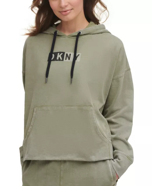 MSRP $80 Dkny Sport Women's Cotton Logo Graphic Hoodie Green Size Large