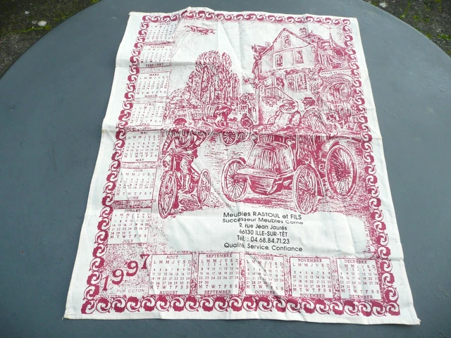petit torchon vintage en métis à décors de calendrier 1985