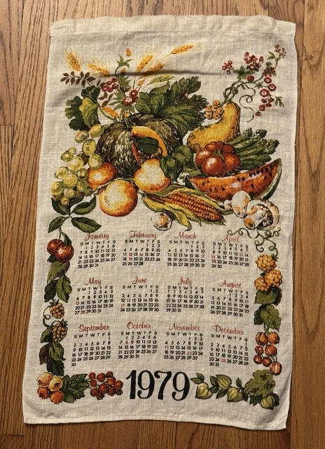 Torchon de prière/calendrier mural en lin vintage 1979