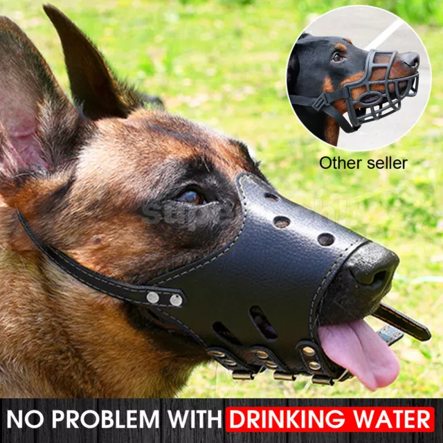 Large Medium Dog Pet Leather Muzzle Mouth Cover Anti Barking Biting Chewing Mask 3