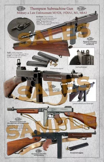 THOMPSON SUBMACHINE GUN Mod. of 1928 & 1928A1, M1A1 Poster 11 x 17 £31. ...