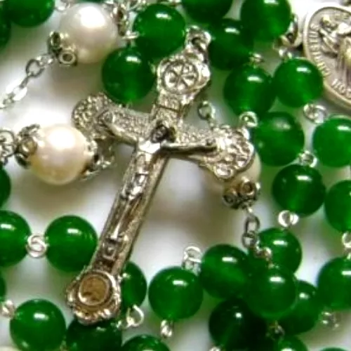 Rare Green Jade Beads AAA10MM Real Pearl Rosary Cross CATHOLIC NECKLACE CRUCIFIX
