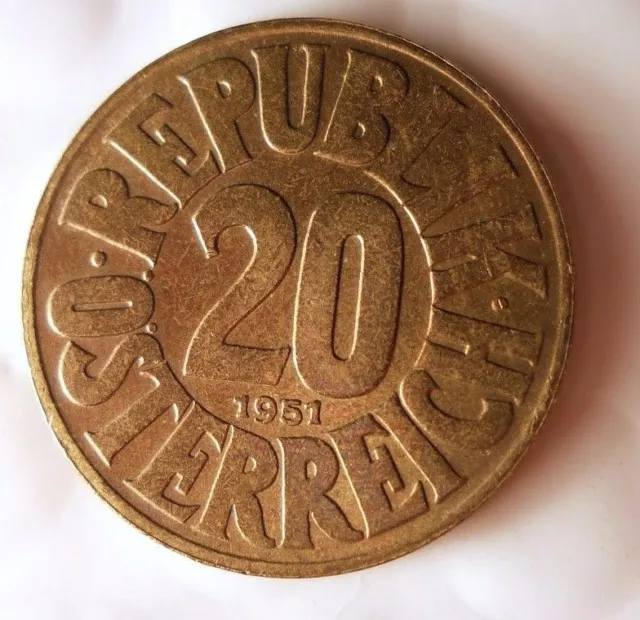 1951 AUSTRIA 20 GROSCHEN - Uncommon Type - FREE SHIP - BIN #EC2