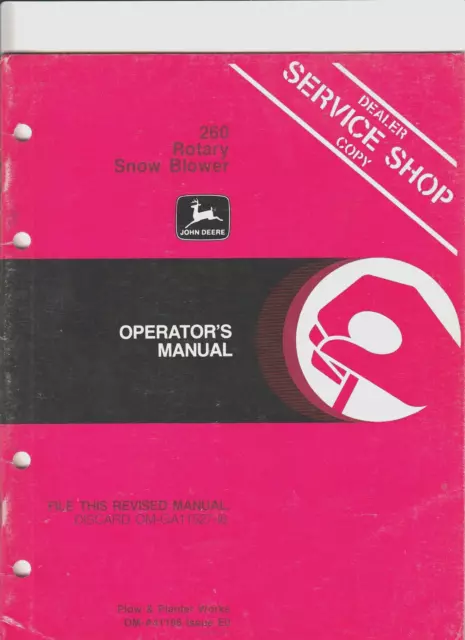 John Deere 260 Rotary Snow Blower Operator's Manual OM-A41196 E0