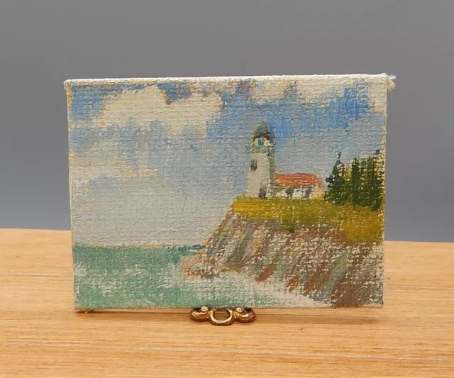 Vintage OOAK Lighthouse Painting Artisan Dollhouse Miniature 1:12