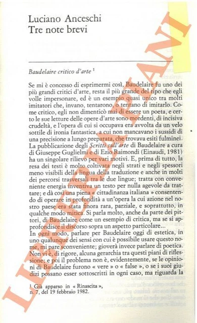 ANCESCHI LUCIANO Tre note brevi. Baudelaire critico d'arte. Tra Pound