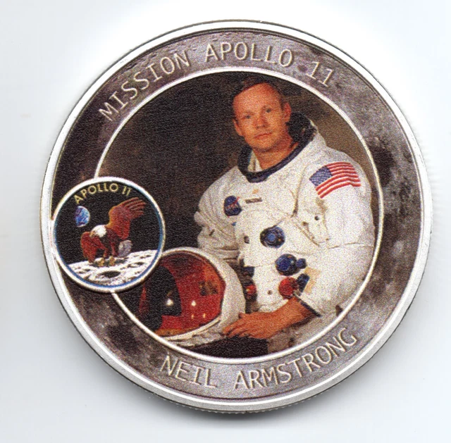 Neil Armstrong Apollo Moon Landing Silver Coin 50th Anniversary Space Race Old